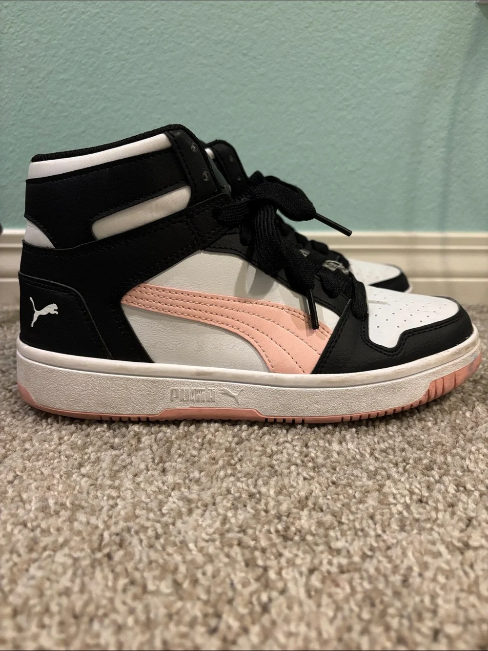 Puma Pink White and Black High Top Sneakers Size 6.5